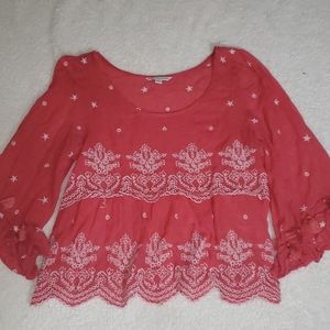 American Eagle Embroidered Bell Sleeve Top